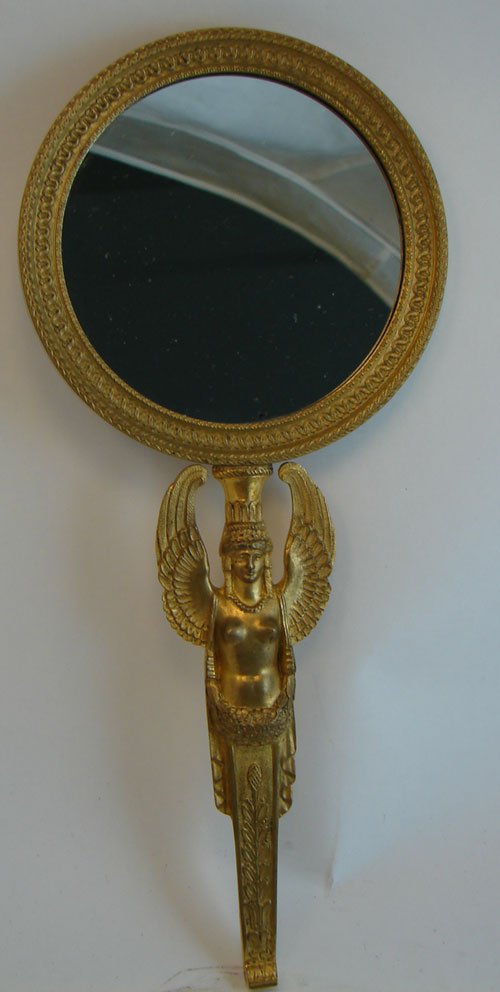 Antique Figural Gilt Bronze Hand Mirror with wall m