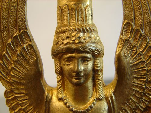 Antique Figural Gilt Bronze Hand Mirror with wall m - 4