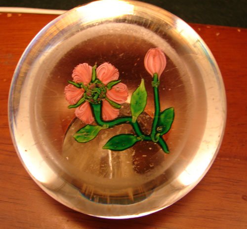 Antique Paperweight with Lampwork Flower and polish - 3
