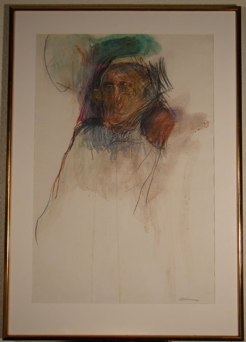 Nathan Oliveira Original Signed Mixed Media Portrai