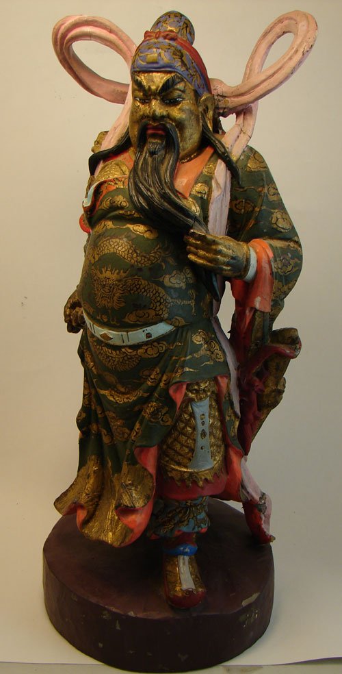 Antique Chinese Polychromed Carved Wooden Figure o