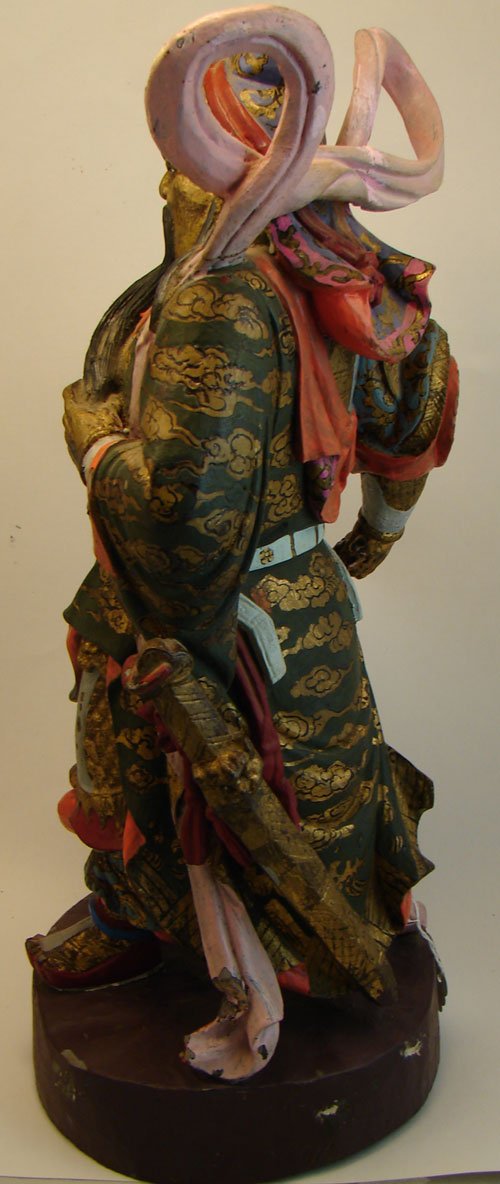 Antique Chinese Polychromed Carved Wooden Figure o - 2