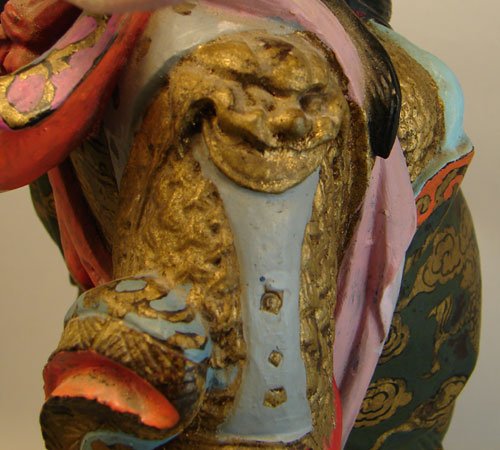 Antique Chinese Polychromed Carved Wooden Figure o - 3