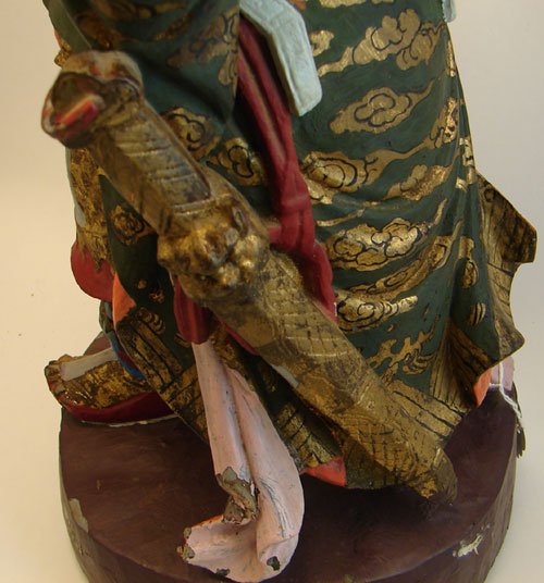 Antique Chinese Polychromed Carved Wooden Figure o - 5