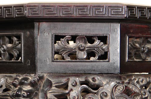 Chinese Antique Carved Teakwood Octagonal Stand wi - 2