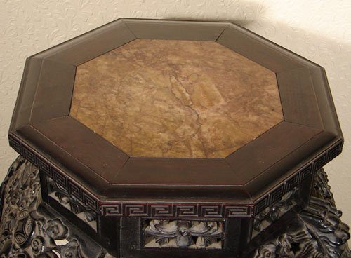 Chinese Antique Carved Teakwood Octagonal Stand wi - 3