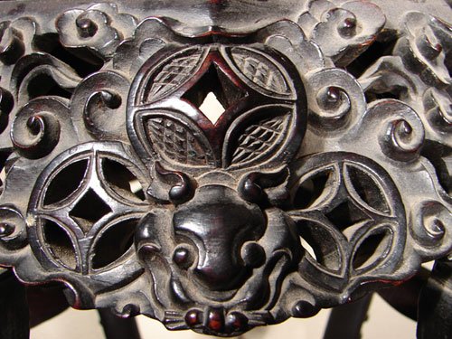 Chinese Antique Carved Teakwood Octagonal Stand wi - 5