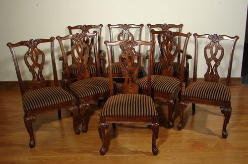 Ashley Set of 8 Chippendale Style Hand Carved Dini