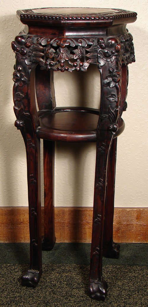 Chinese Teakwood Antique Carved Stand with Inset S