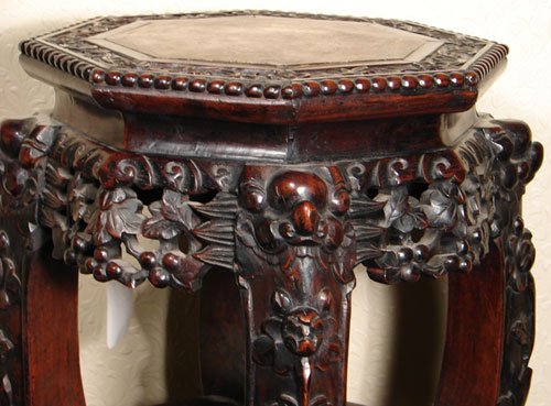 Chinese Teakwood Antique Carved Stand with Inset S - 4
