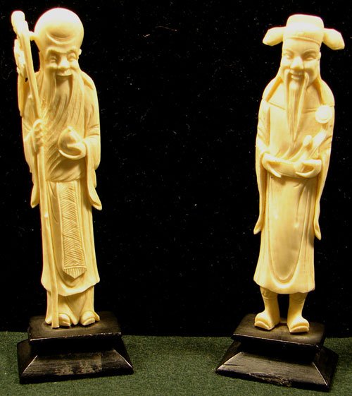 Pair Hand Carved Ivory Figures. Probably Chinese.