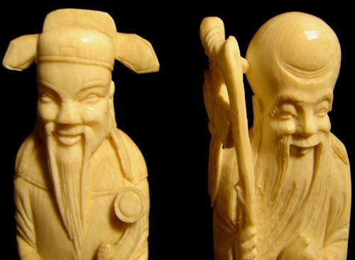 Pair Hand Carved Ivory Figures. Probably Chinese. - 5