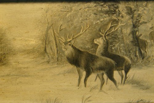 Antique Oil Painting on Artist Board. Stag Deer - 2