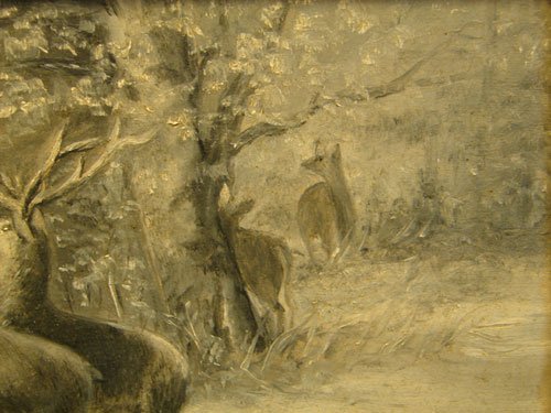 Antique Oil Painting on Artist Board. Stag Deer - 3