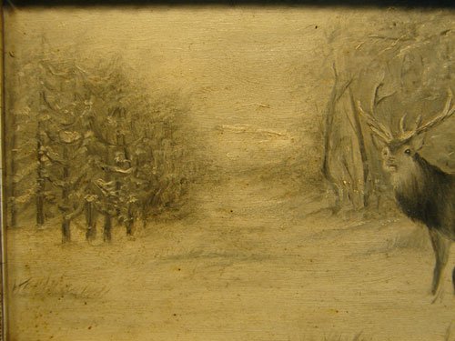 Antique Oil Painting on Artist Board. Stag Deer - 4