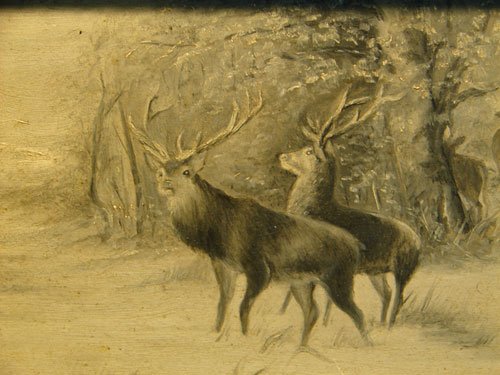 Antique Oil Painting on Artist Board. Stag Deer - 5