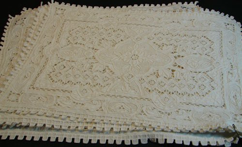 Six Matching Antique Cotton Lace Place Mats