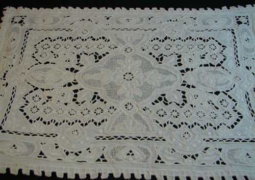 Six Matching Antique Cotton Lace Place Mats - 4