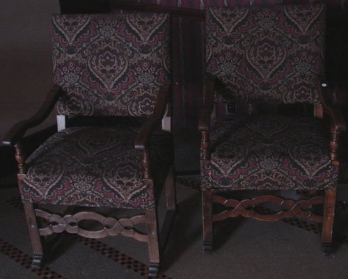 Pair Antique Carved Walnut Arm Chairs - 3