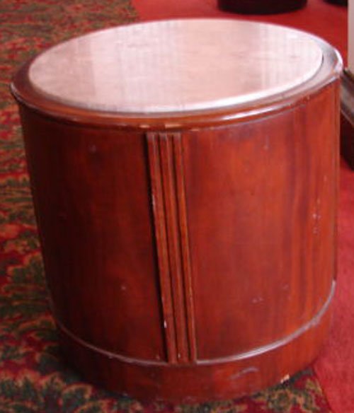 Marble Top Mahogany Drum Table. Art Deco Style. 2