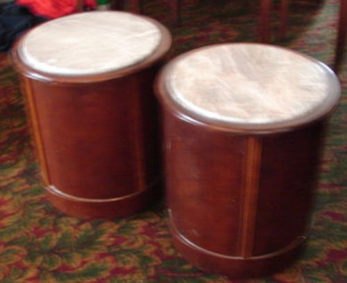 Pair Marble Top Mahogany Drum Tables. Art Deco St