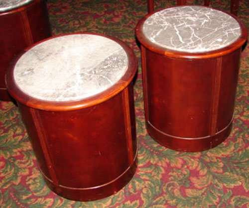 Pair Marble Top Drum Tables. Mahogany Art Deco St
