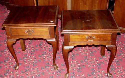 Pair Stickley Cherry Queen Ann Style one drawer N: Pair Stickley Cherry Queen Ann Style one drawer Night Stands / End Tables. 22 1/2"h x 20"w x 17"d