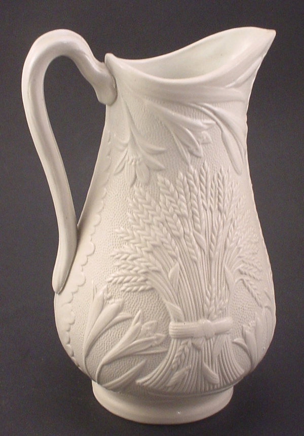 Salt Glazed Molded Porcelain Water Pitcher with a