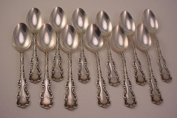 12 "Whiting" Sterling Silver Teaspoons in the "Lo