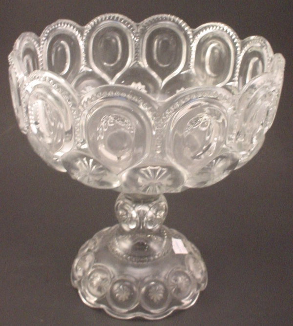 Moon and Star Pattern Clear Glass Pedestal Bowl.