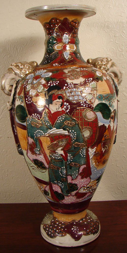 75 Satsuma Antique Large Vase Elephant Head Handles