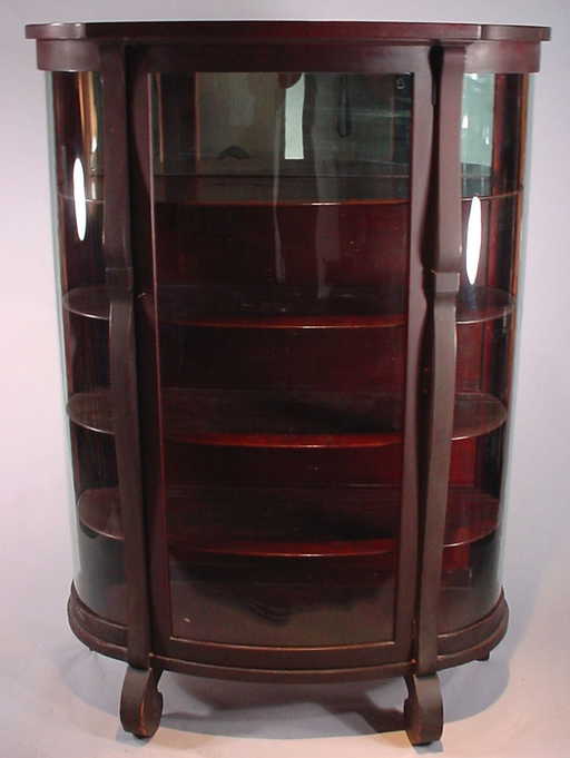 1306: Antique Mahogany Curved Glass China Cabinet. Empi - 1306: Antique Mahogany Curved Glass China Cabinet. Empi