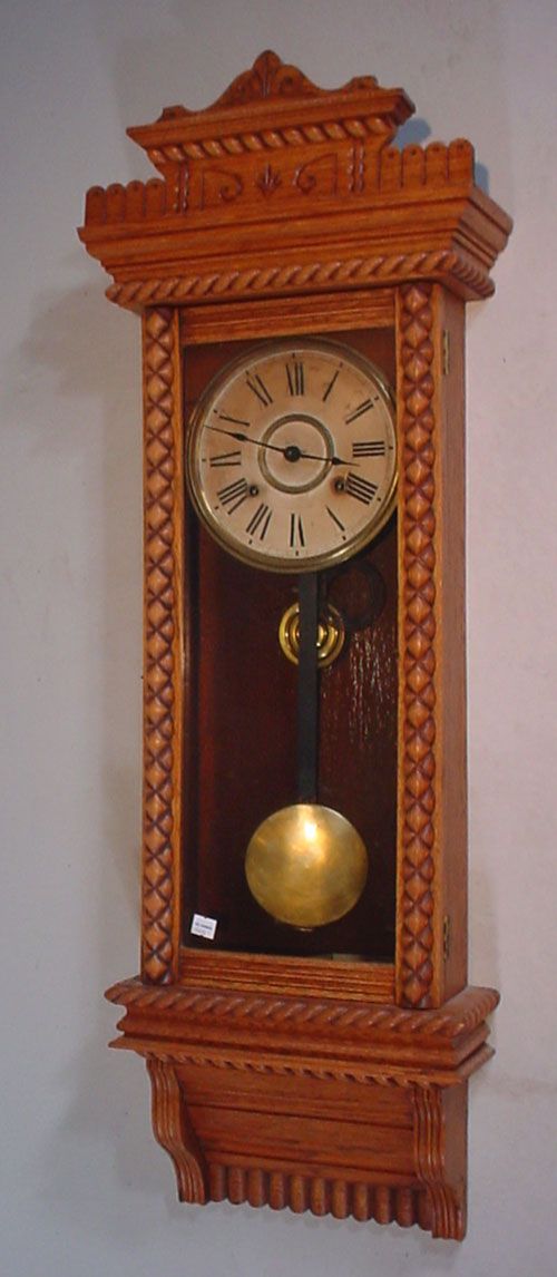 Ansonia Antique Victorian Oak Hanging Clock. 41 1