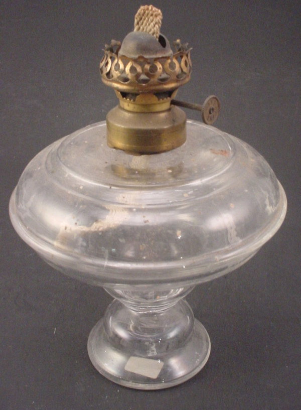 Antique Whale Oil Lamp. Glass and brass. 7 3/4"h