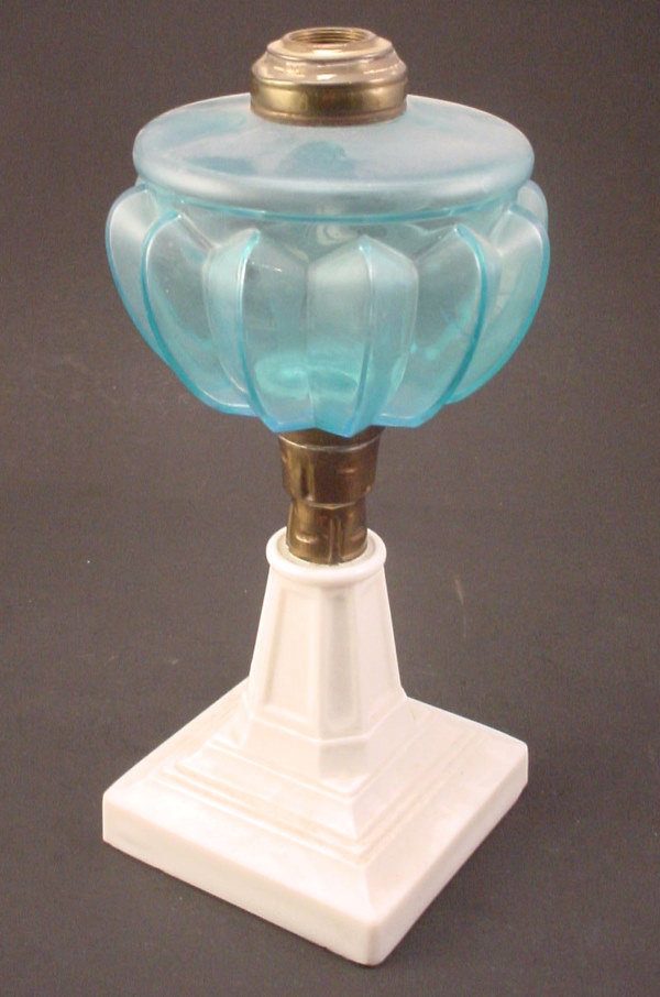 Antique Whale Oil Lamp. Glass and brass. 10 3/4"h