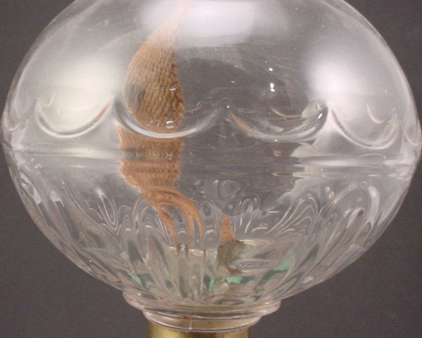 Antique Whale Oil Lamp. Glass and brass. 20 1/2"h - 3