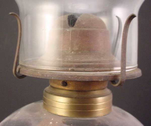Antique Whale Oil Lamp. Glass and brass. 20 1/2"h - 4
