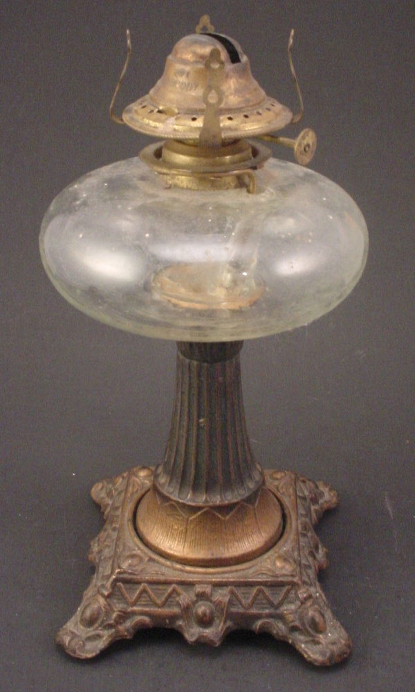 Rare Antique Mechanical Whale Oil Lamp. Cast iron