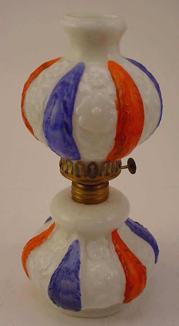 Antique Miniature Decorated Milk Glass Oil / Kerose