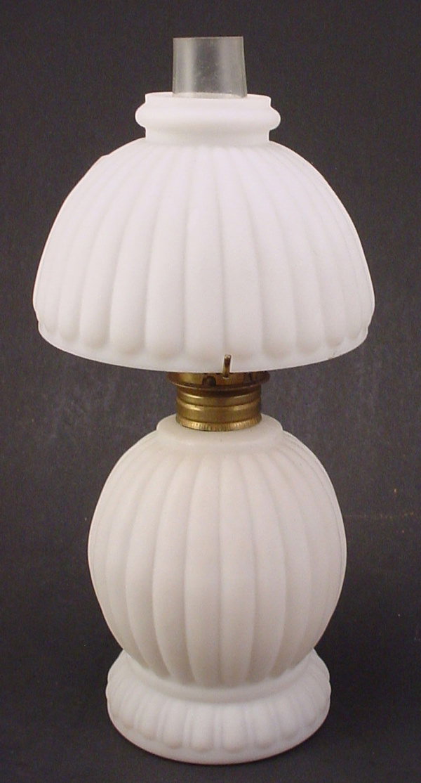 Antique Miniature Painted Milk Glass Oil / Kerosene