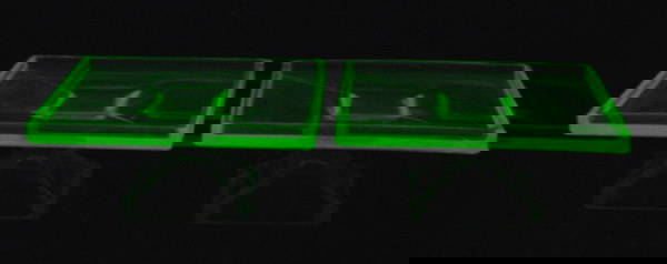 Two Antique Vaseline glass "Clarks Teaberry Gum" a: Two Antique Vaseline glass "Clarks Teaberry Gum" advertising stands 3"h x 7"w x 4 3/4"d