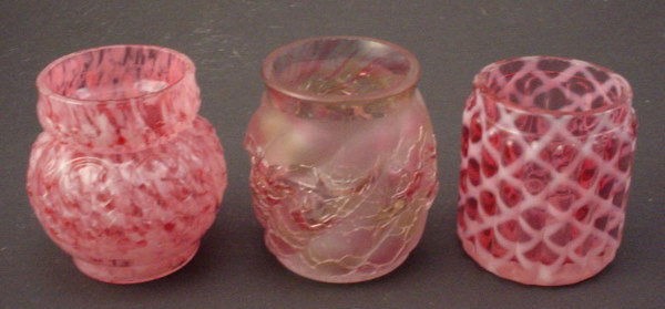Three toothpick holders art glass 2 1/4"h x 2 1/4"