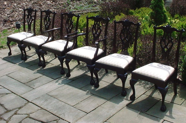 Stickley Set of Six Carved Mahogany Dining Chairs