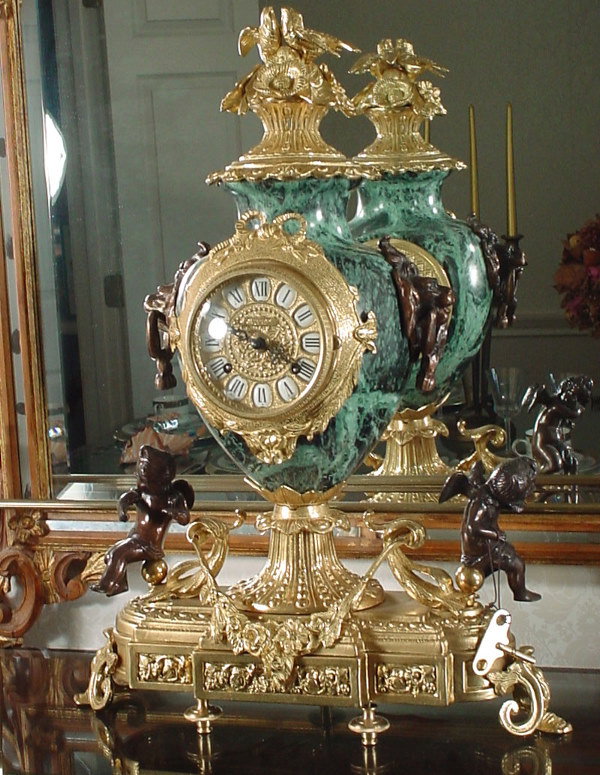 Gilded Bronze & Green Stone 3pc Clock Set - 2
