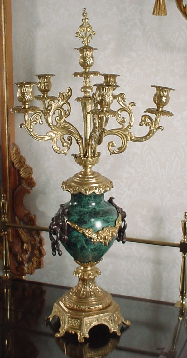 Gilded Bronze & Green Stone 3pc Clock Set - 3