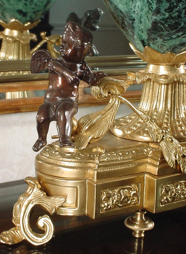 Gilded Bronze & Green Stone 3pc Clock Set - 4