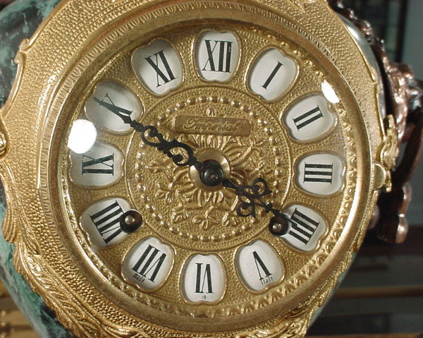 Gilded Bronze & Green Stone 3pc Clock Set - 5