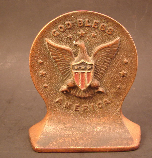 WWI era painted cast iron patriotic bookend with