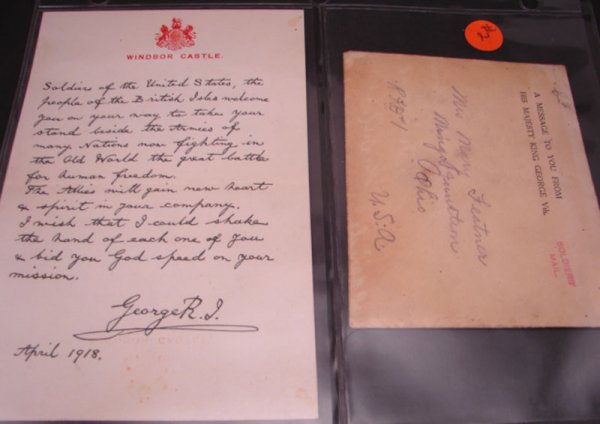 Wartime Cover from 1918 signed by King George to