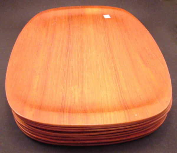 Eight Vintage Teakwood Trays. Each approximately
